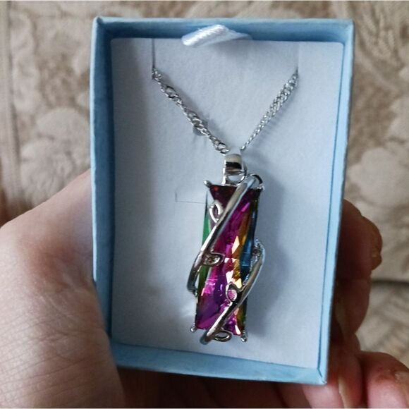 Rainbow Colored Sterling Silver Pendant Necklace - Picture 6 of 11